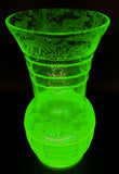 Etched Black Forest Uranium Glass Vase