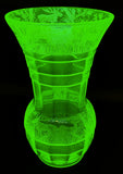 Etched Black Forest Uranium Glass Vase